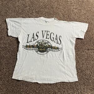 Vintage Las Vegas Shirt Mens Large‎ White Graphic Tee Desert Cactus Nevada 90s